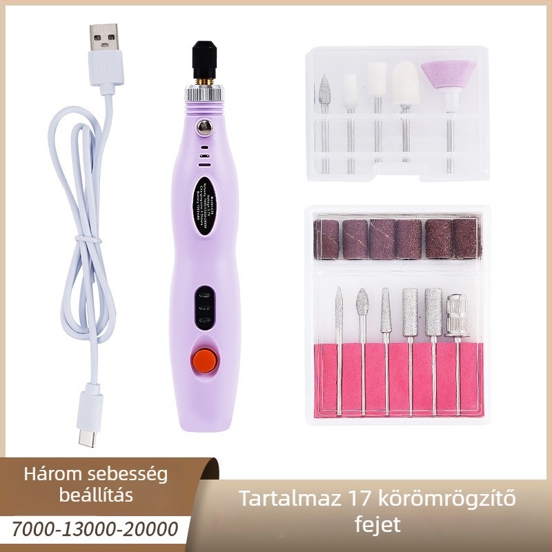 Mindent egyben körömcsiszoló és manikűr eszköz, USB-töltés, hordozható elektromos manikűrgép, műanyag + rozsdamentes acél, 356 g