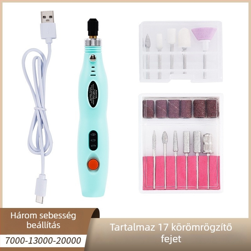 Mindent egyben körömcsiszoló és manikűr eszköz, USB-töltés, hordozható elektromos manikűrgép, műanyag + rozsdamentes acél, 356 g