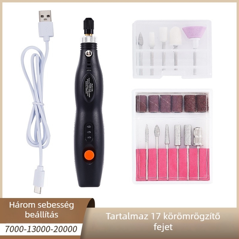 Mindent egyben körömcsiszoló és manikűr eszköz, USB-töltés, hordozható elektromos manikűrgép, műanyag + rozsdamentes acél, 356 g