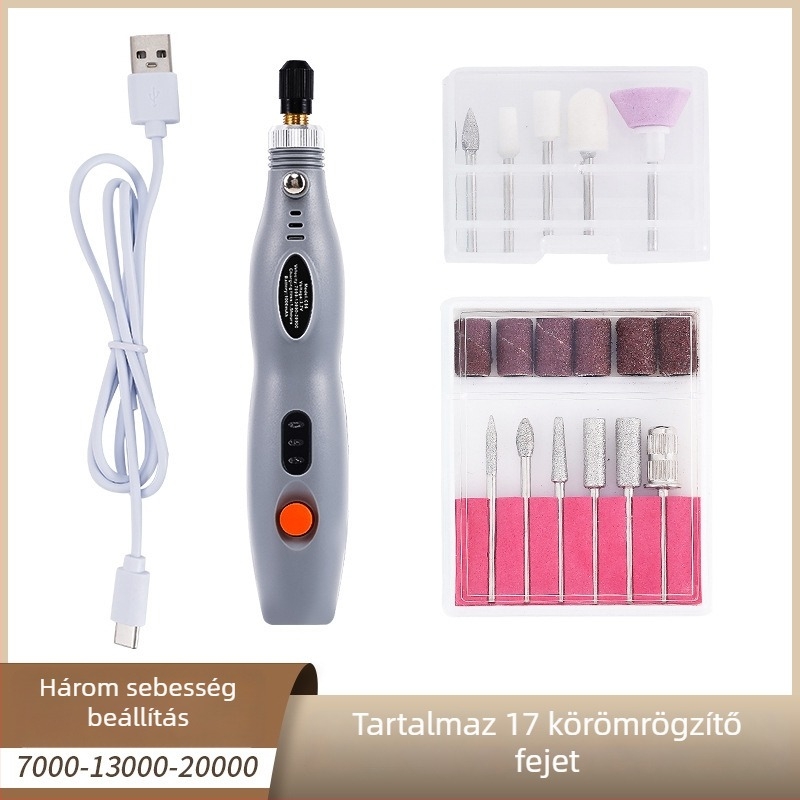 Mindent egyben körömcsiszoló és manikűr eszköz, USB-töltés, hordozható elektromos manikűrgép, műanyag + rozsdamentes acél, 356 g