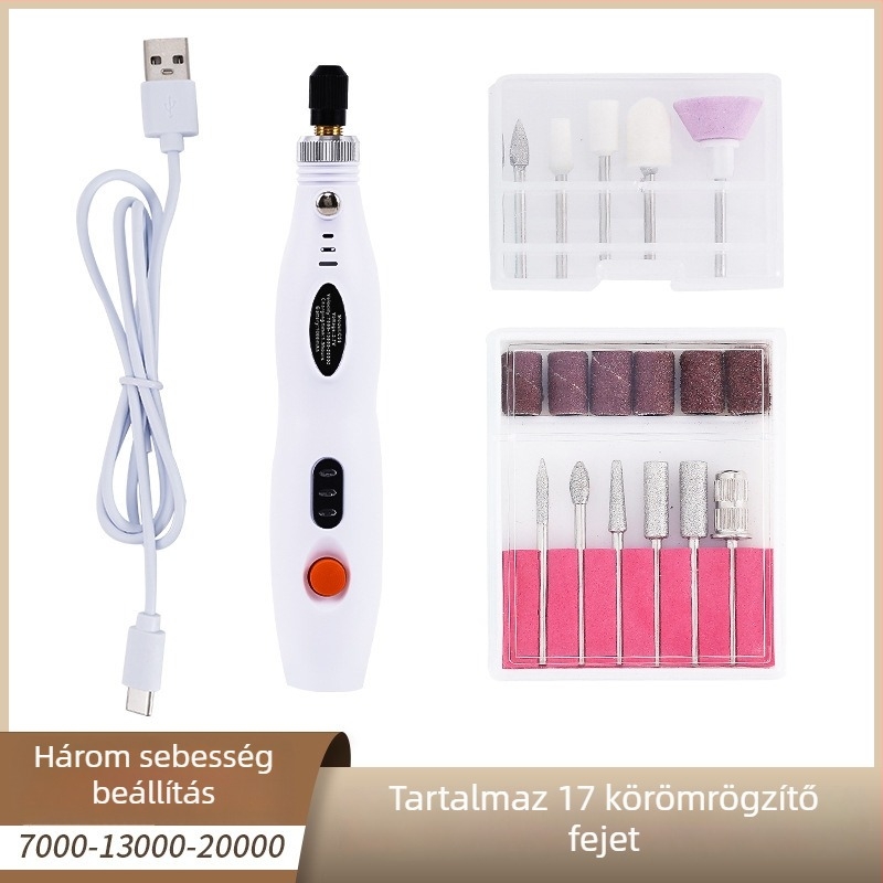 Mindent egyben körömcsiszoló és manikűr eszköz, USB-töltés, hordozható elektromos manikűrgép, műanyag + rozsdamentes acél, 356 g