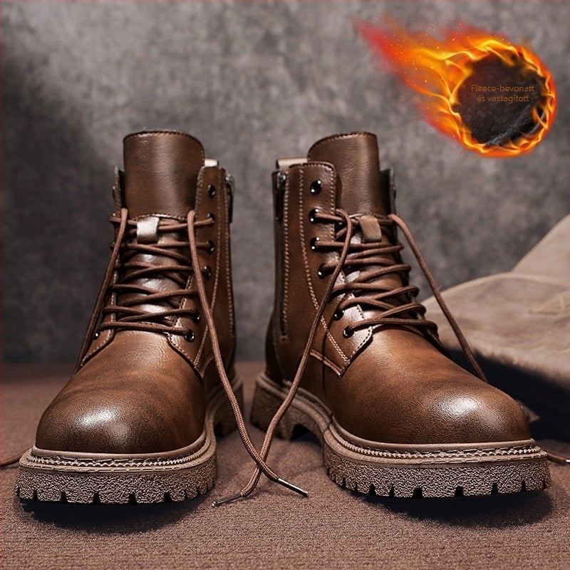 Férfi Martin bakancsok, magas szárú, gumitalpú, csúszásmentes, előre fűzős