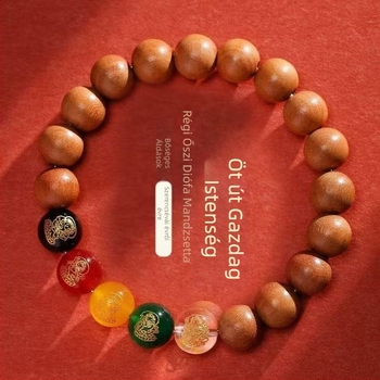 Fából készült Gazdagság Istene karkötő – faragott geometriai gyöngyökkel, uniszex, eredeti dizájn
