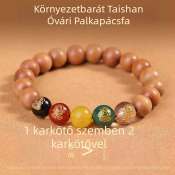 Fából készült Gazdagság Istene karkötő – faragott geometriai gyöngyökkel, uniszex, eredeti dizájn