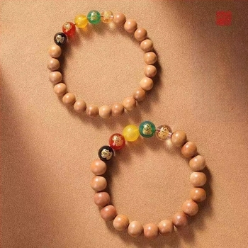 Fából készült Gazdagság Istene karkötő – faragott geometriai gyöngyökkel, uniszex, eredeti dizájn