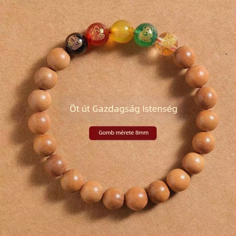 Fából készült Gazdagság Istene karkötő – faragott geometriai gyöngyökkel, uniszex, eredeti dizájn