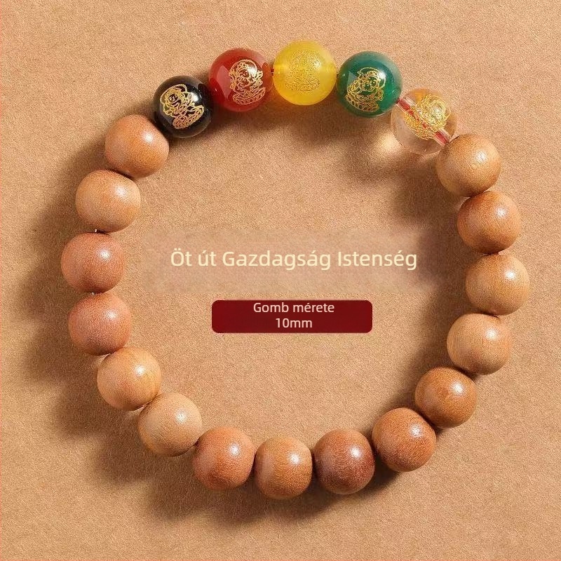 Fából készült Gazdagság Istene karkötő – faragott geometriai gyöngyökkel, uniszex, eredeti dizájn
