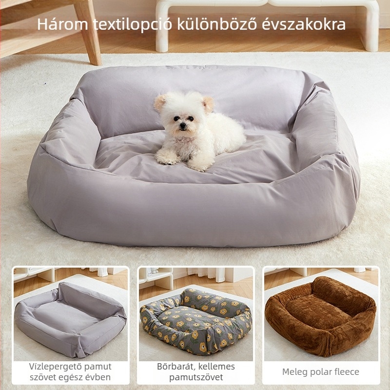 Kutyaház cserélhető fedél, minden évszakra, levehető és mosható, textil anyagú kutyafekhely védőfedél