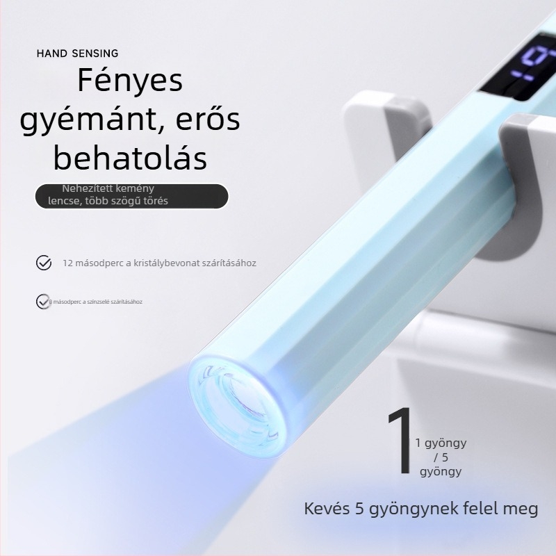 Kézben tartható körömlámpa, hordozható újratölthető UV/LED fototerápiás lámpa körmökhez, műanyag test, 25,6 g
