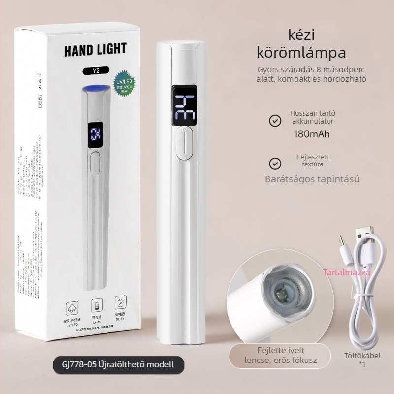 Kézben tartható körömlámpa, hordozható újratölthető UV/LED fototerápiás lámpa körmökhez, műanyag test, 25,6 g