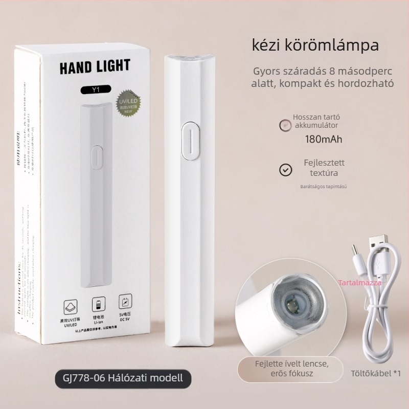 Kézben tartható körömlámpa, hordozható újratölthető UV/LED fototerápiás lámpa körmökhez, műanyag test, 25,6 g