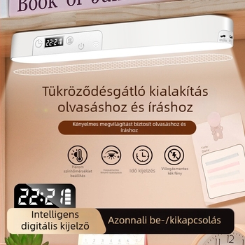 Yanoming LED szemvédő asztali lámpa ébresztőórával, mágneses talppal, újratölthető diákszállásokra