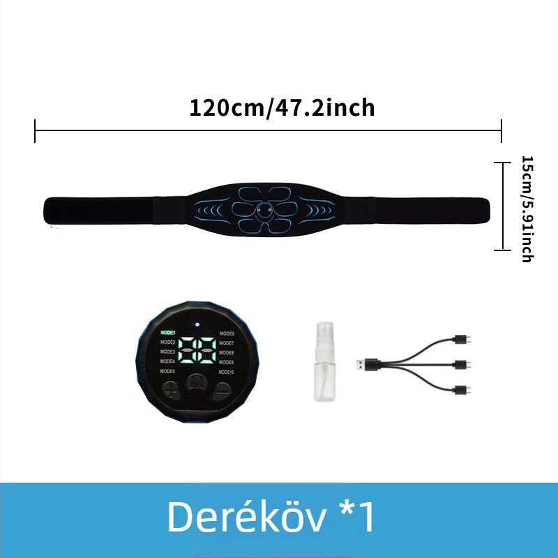 Minogi W5 összecsukható EMS masszázs fitness készülék szilikon pulzáló övvel, hasra, karokra és lábakra, súly 0,43 kg