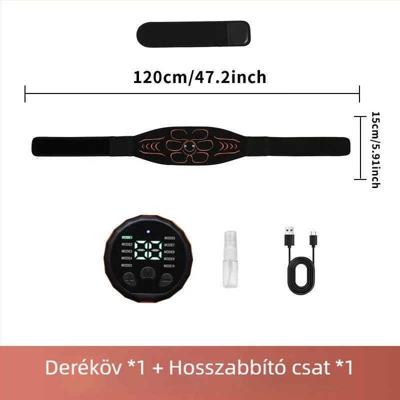 Minogi W5 összecsukható EMS masszázs fitness készülék szilikon pulzáló övvel, hasra, karokra és lábakra, súly 0,43 kg