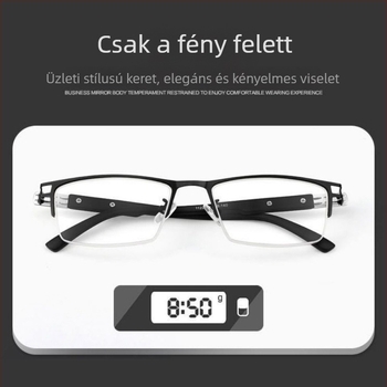 Kétirányú olvasószemüveg közelre és távolra, progresszív multifokális lencsékkel, anti‑kék fény védelemmel, műgyanta lencsékkel, félkeret TR és fém keret