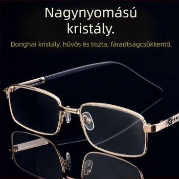 Olvasószemüveg, fém teljes keret, természetes anyagú lencsék, geometriai dizájn, modell 8016