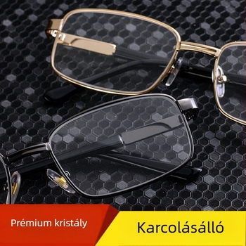 Olvasószemüveg, fém teljes keret, természetes anyagú lencsék, geometriai dizájn, modell 8016