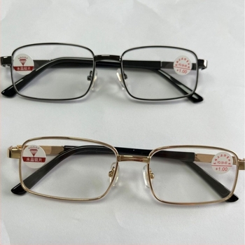 Olvasószemüveg, fém teljes keret, természetes anyagú lencsék, geometriai dizájn, modell 8016