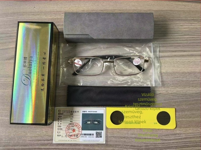 Olvasószemüveg, fém teljes keret, természetes anyagú lencsék, geometriai dizájn, modell 8016