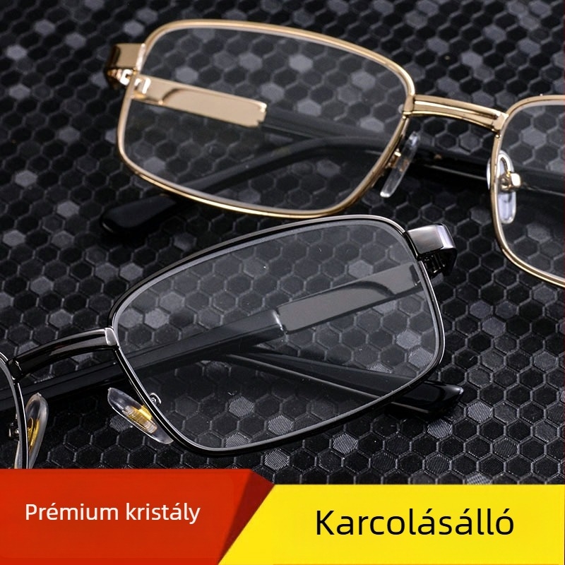 Olvasószemüveg, fém teljes keret, természetes anyagú lencsék, geometriai dizájn, modell 8016