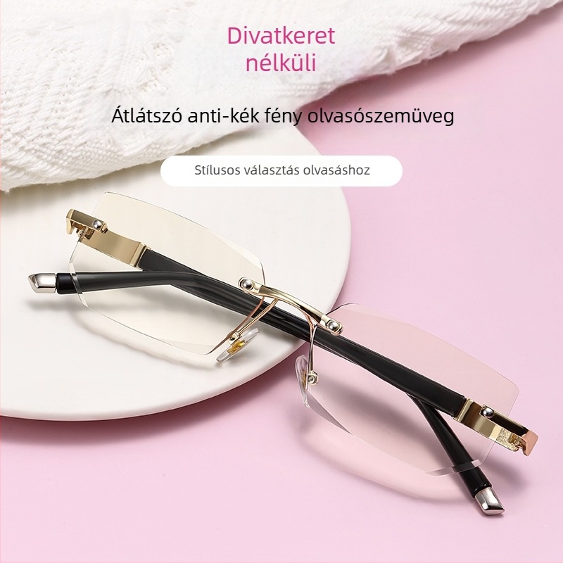 Keret nélküli olvasó szemüveg, ultra könnyű, anti-kék fény védelemmel, gyémántvágott élekkel, felnőtteknek