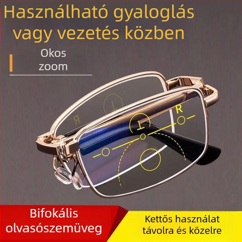 Összecsukható preszbióp szemüveg férfiaknak és nőknek, HD divatos dizájn, állítható dioptria közelre és távolra, hordozható