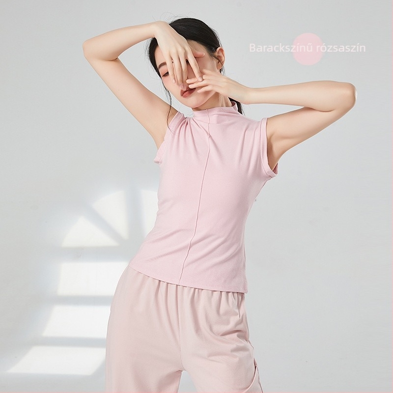 Modern tánc felső bordázott viszkóz anyaggal, félmagas gallérral, 93% viszkóz