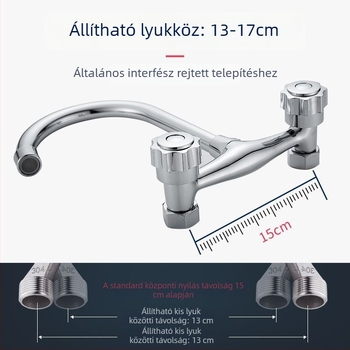 Konyhai mosogató csaptele - dupla karos, falba épített, réz test, kerámiakorongos szelep
