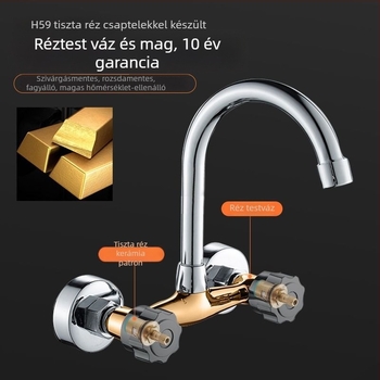 Konyhai mosogató csaptele - dupla karos, falba épített, réz test, kerámiakorongos szelep