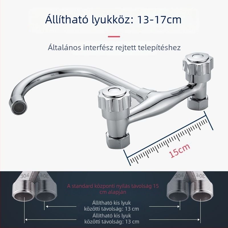 Konyhai mosogató csaptele - dupla karos, falba épített, réz test, kerámiakorongos szelep