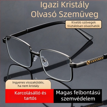 Presbyopia szemüveg időseknek, nagy felbontású aszférikus lencsék, teljes keret, négyszögletes fém keret, ütésálló lencsék
