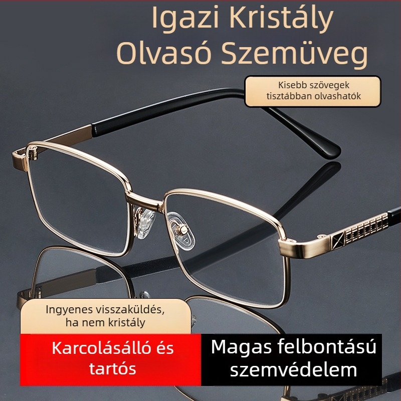 Presbyopia szemüveg időseknek, nagy felbontású aszférikus lencsék, teljes keret, négyszögletes fém keret, ütésálló lencsék