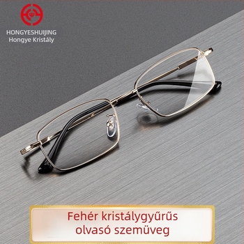Presbióp szemüveg kristály lencsékkel, memóriafém keret, teljes keret, könnyű, négyszögletes forma