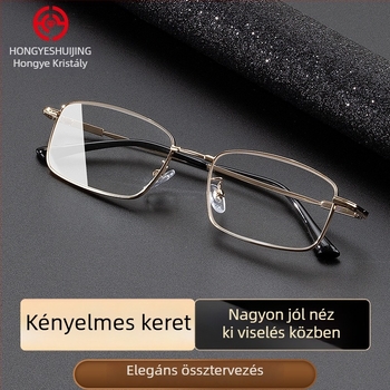 Presbióp szemüveg kristály lencsékkel, memóriafém keret, teljes keret, könnyű, négyszögletes forma