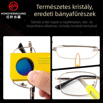 Presbióp szemüveg kristály lencsékkel, memóriafém keret, teljes keret, könnyű, négyszögletes forma