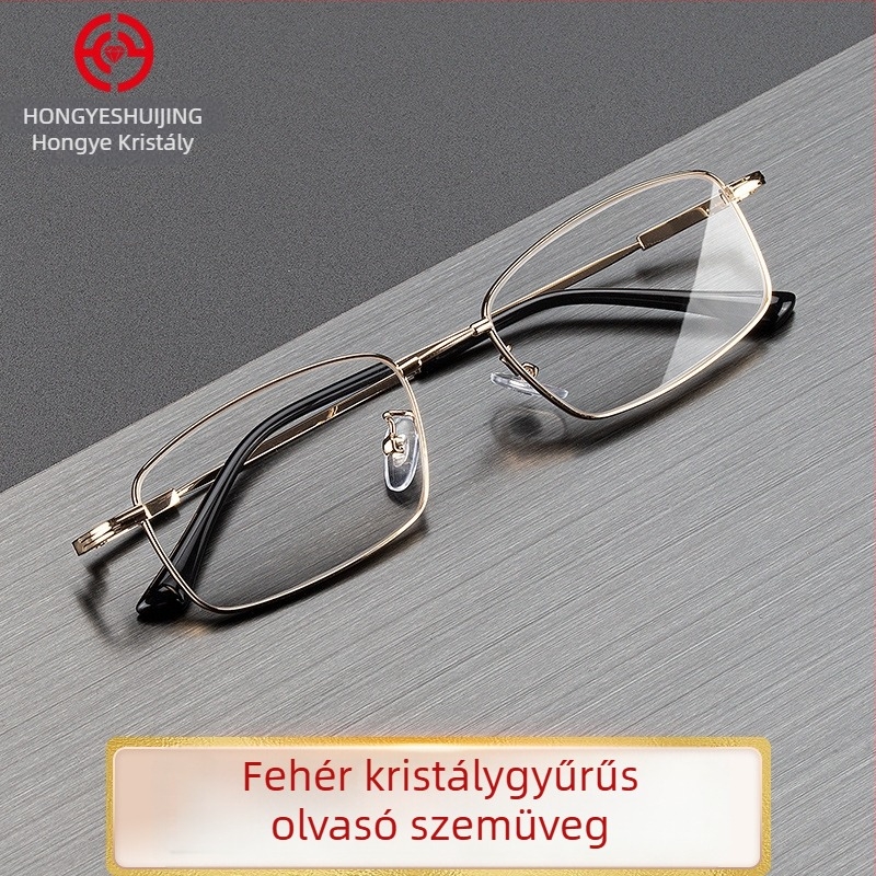 Presbióp szemüveg kristály lencsékkel, memóriafém keret, teljes keret, könnyű, négyszögletes forma