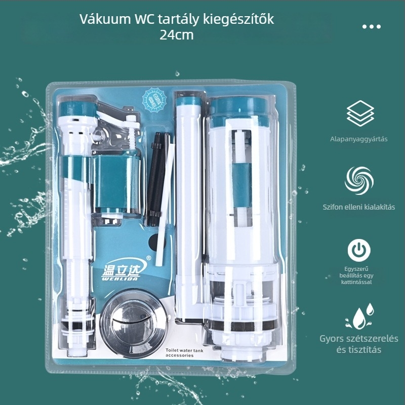 WC-tartály kiegészítők – ürítő- és feltöltő szelepek, nyomógombos működés, injekciós öntésű PP/ABS, Rain West