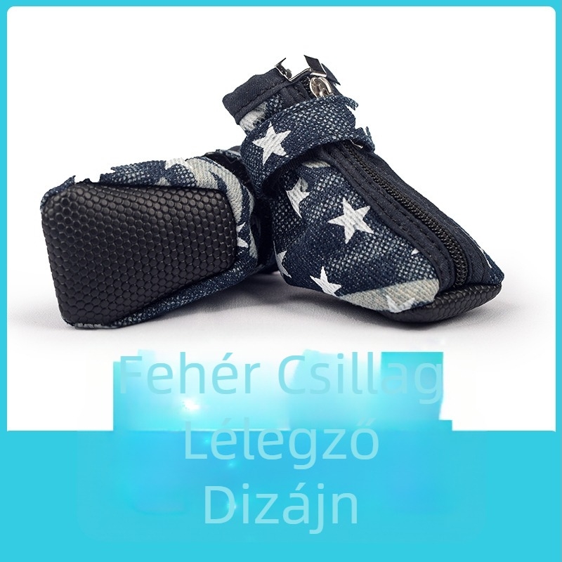 Denim kutyacipő csúszásmentes bőr talppal, légző pamut bélés, beltéri használatra, melegen tart