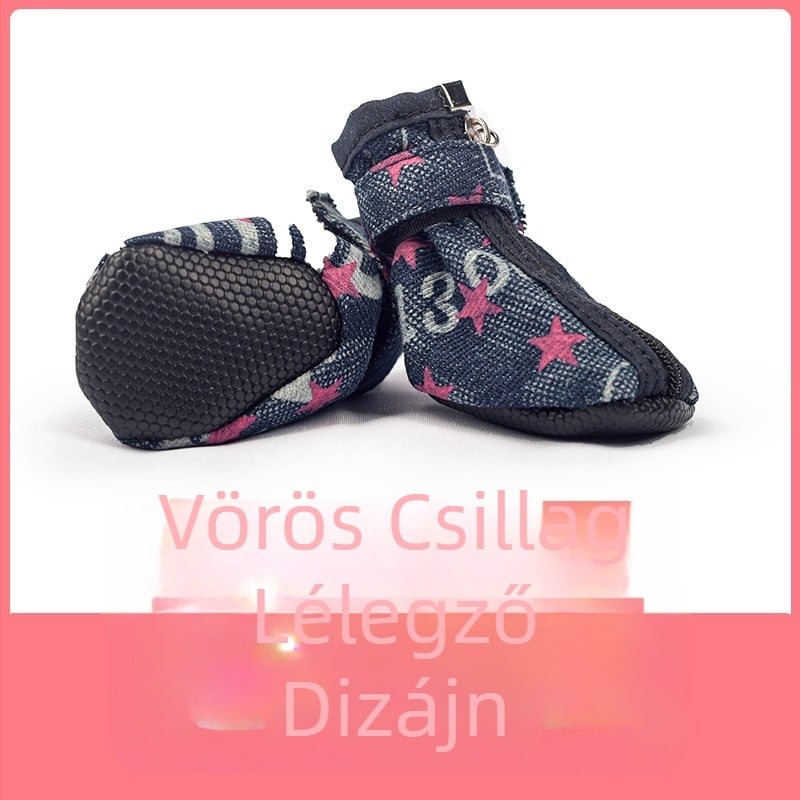 Denim kutyacipő csúszásmentes bőr talppal, légző pamut bélés, beltéri használatra, melegen tart