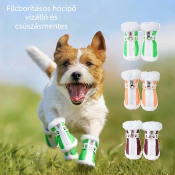 Kutyák számára télies csizma magas nyakkal és lábnyom mintával, mindennapi és divatos, kis és közepes méretű kutyáknak, PU anyag, csúszásmentes, meleg, kopásálló