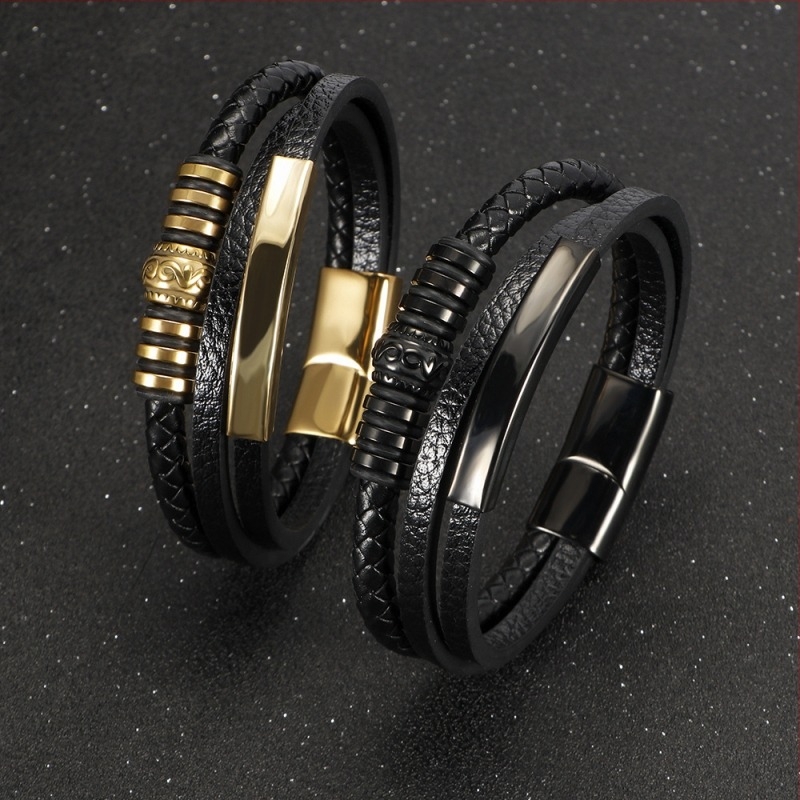 Férfi rozsdamentes acélból készült karkötő, többrétegű szövés, vintage geometriai kialakítás, elektroplatált felülettel