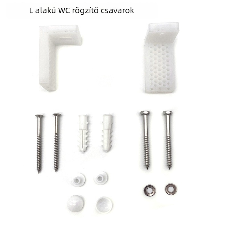 WC telepítési kiegészítők - L- és 7 alakú rögzítő csavarok, PP műanyag, rögzített zárás, modern minimalizmus