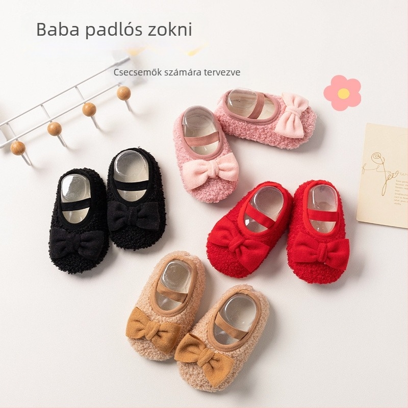 Gyerekeknek való padlóra illő zokni, csúszásmentes talppal, teddy velúr textúrával, vastag téli belső zokni