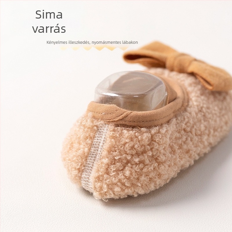 Gyerekeknek való padlóra illő zokni, csúszásmentes talppal, teddy velúr textúrával, vastag téli belső zokni