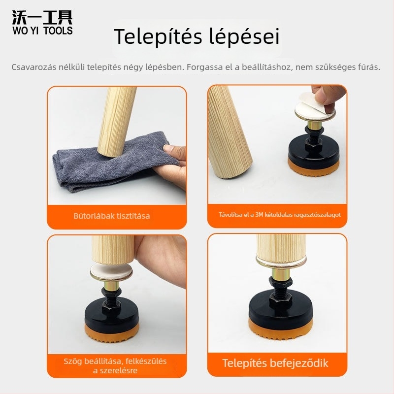 Állítható magasságú bútorlábak — szénacél, univerzális felhasználás, modern minimalista stílus, márka Woyi Tools