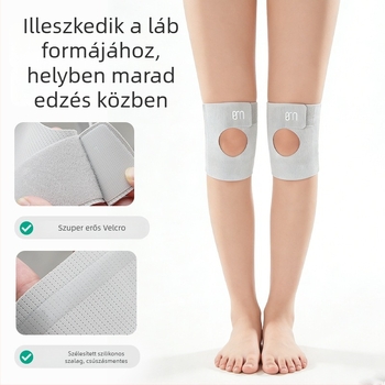 Vékony profilú térd sleeve – nyitott és légáteresztő, könnyű futáshoz, kosárlabdához és tollaslabdához; anyagok: spandex/nylon; felnőtteknek; súly ≤100 g