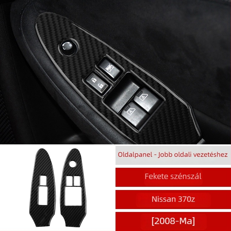 Szénszálas ablakemelő gombkeret Nissan 370Z Z34-hez, ragasztóval, logó nyomtatás lehetősége, Guangzhouban készült