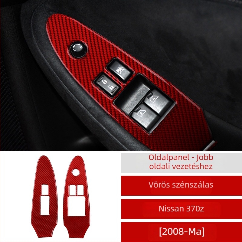 Szénszálas ablakemelő gombkeret Nissan 370Z Z34-hez, ragasztóval, logó nyomtatás lehetősége, Guangzhouban készült