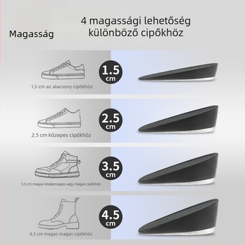 Model: Magasító talpbetét; Stil: Fél‑párna; Anyag: Gel+PU hab; Kategória: Fél talpbetét; Alkalmas sportcipőkhoz, bőr cipőkhöz, bakancsokhoz, hétköznapi és munkacipőkhöz
