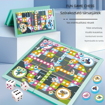 Mágneses, összecsukható családi társasjáték készlet repülő sakk, dáma, kínai sakk és Gomoku gyerekeknek